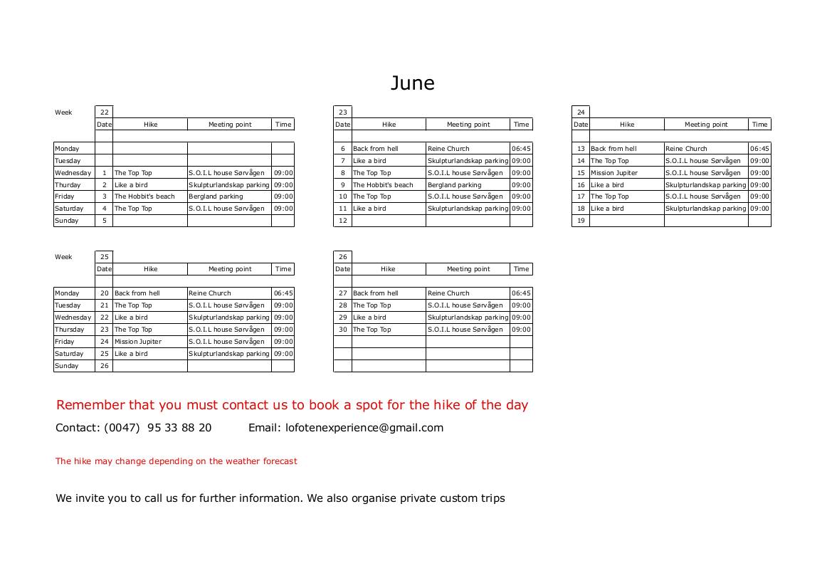 calendar june 2016